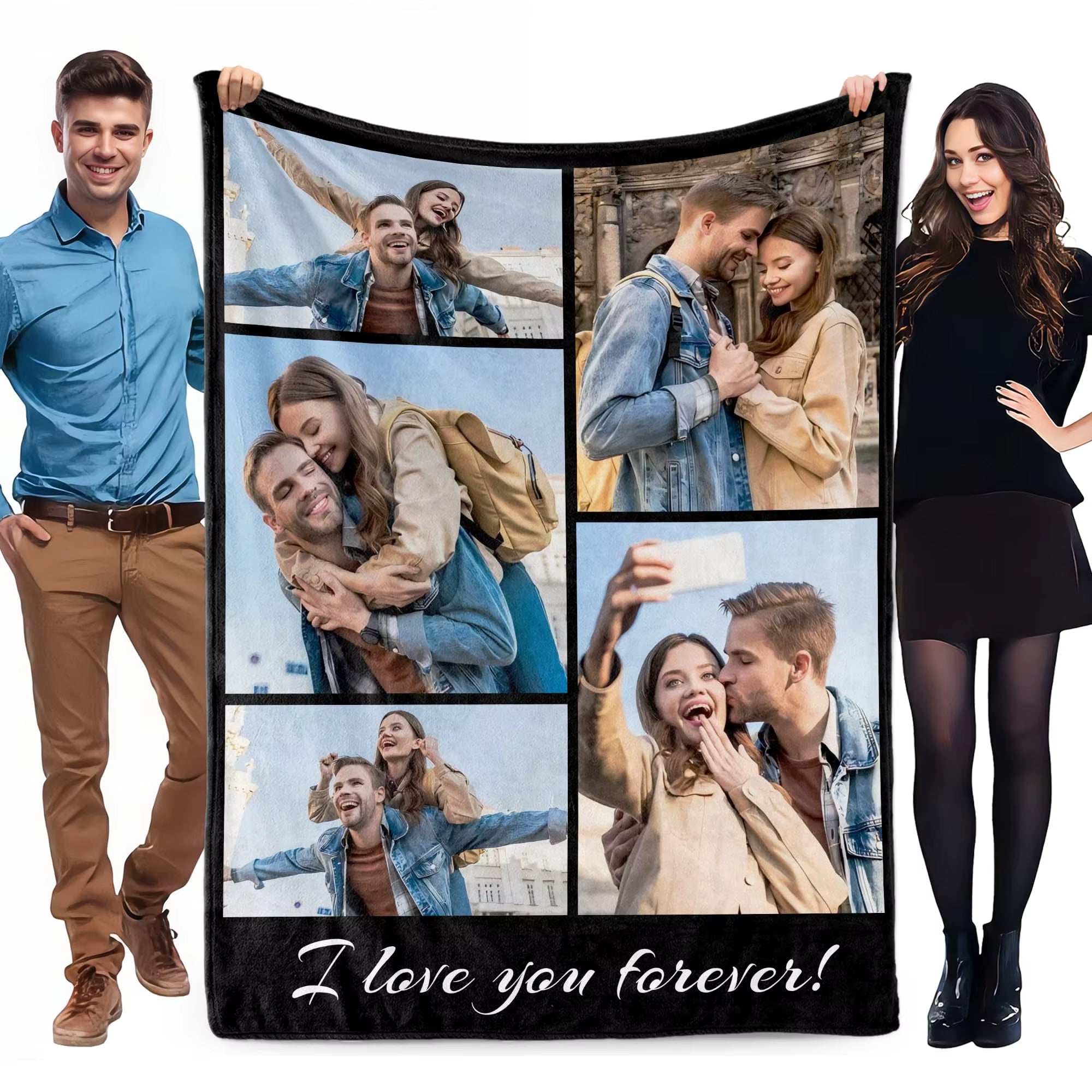 1Pc Customized Blanket Your Design Logo Family Photo Print Warm Smooth Blanket Custom for Lover Dad Mom for Winter New Year Gift
